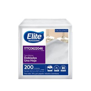 Servilleta de Lujo Hoja Sencilla Blanca 622046 Elite 33 x 33 x 200 Und Paquete - Paquete