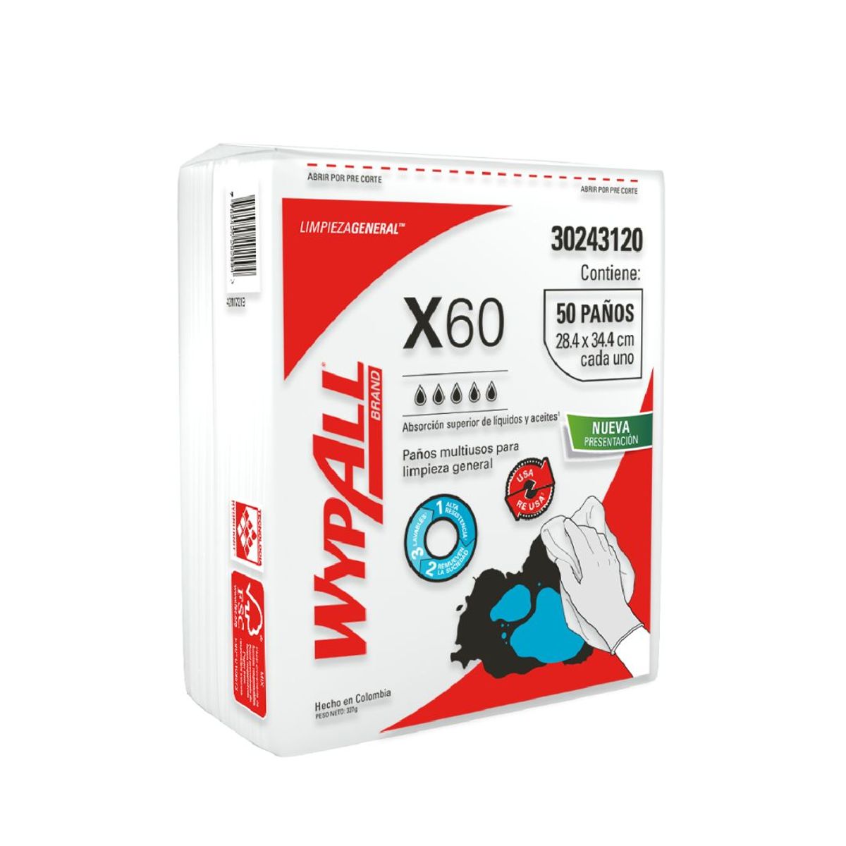 10X Limpión Wypall X60 Blanco Quarterflod 3120 x 50 Paños