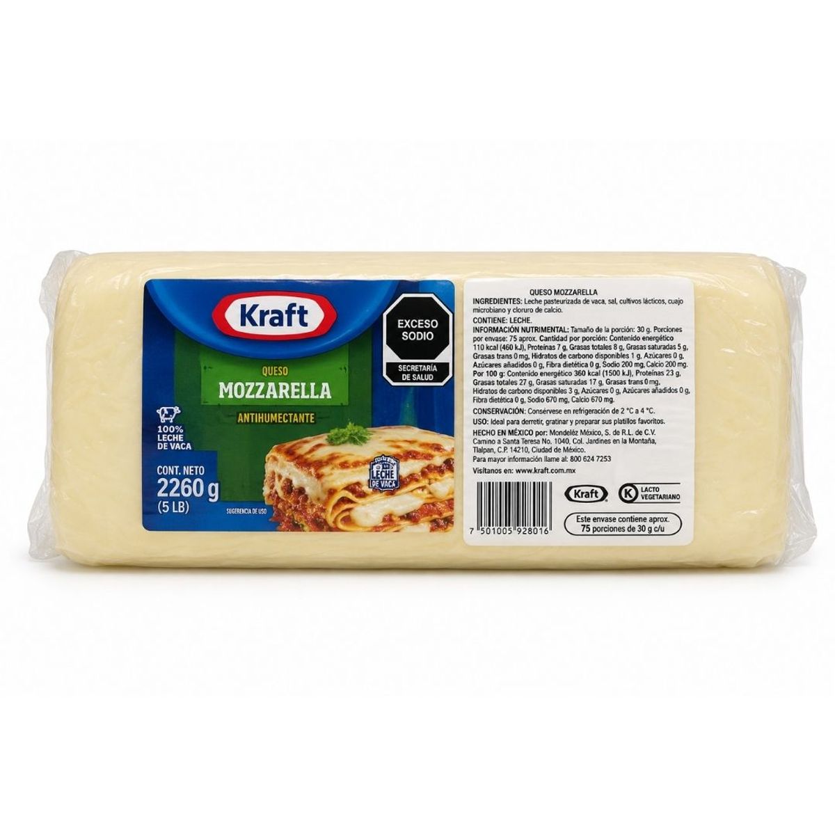 10X Queso Kraft Mozzarella x 2,26 Kg Bloque