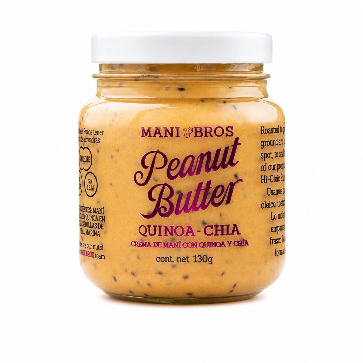 10X Mantequilla de Maní Con Quinua y Semilla de Chía Mani Bros x 130 Gr