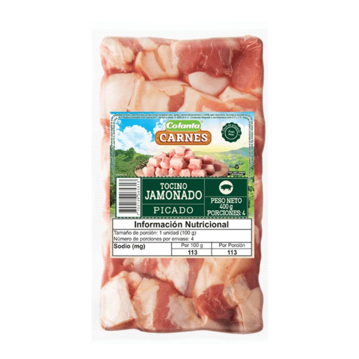 10X Carne de Tocino De Cerdo Jamonado Picado Colanta x 400 Gr Paquete