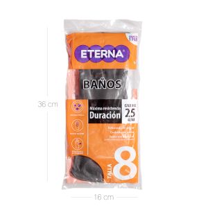 Guante Latex Negro Eterna Calibre 25 Talla 8 Par - Paquete