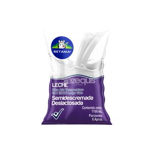 Leche UHT Semidescremada Deslactosada Betania x 1100 Ml - Bolsa