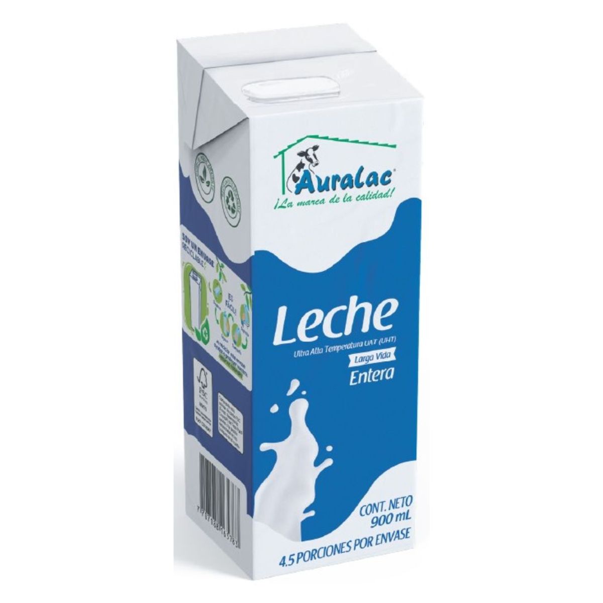 10X Leche UHT Entera Auralac x 900 Ml Tetrapack X12 Und