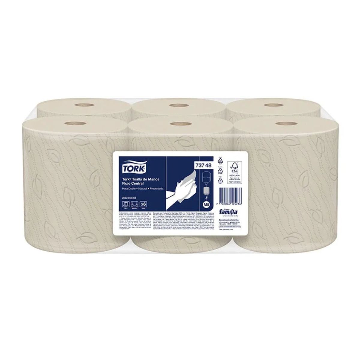 10X Toalla Mano Doble Hoja Natural 73748 Flujo Central Tork x 120 Und
