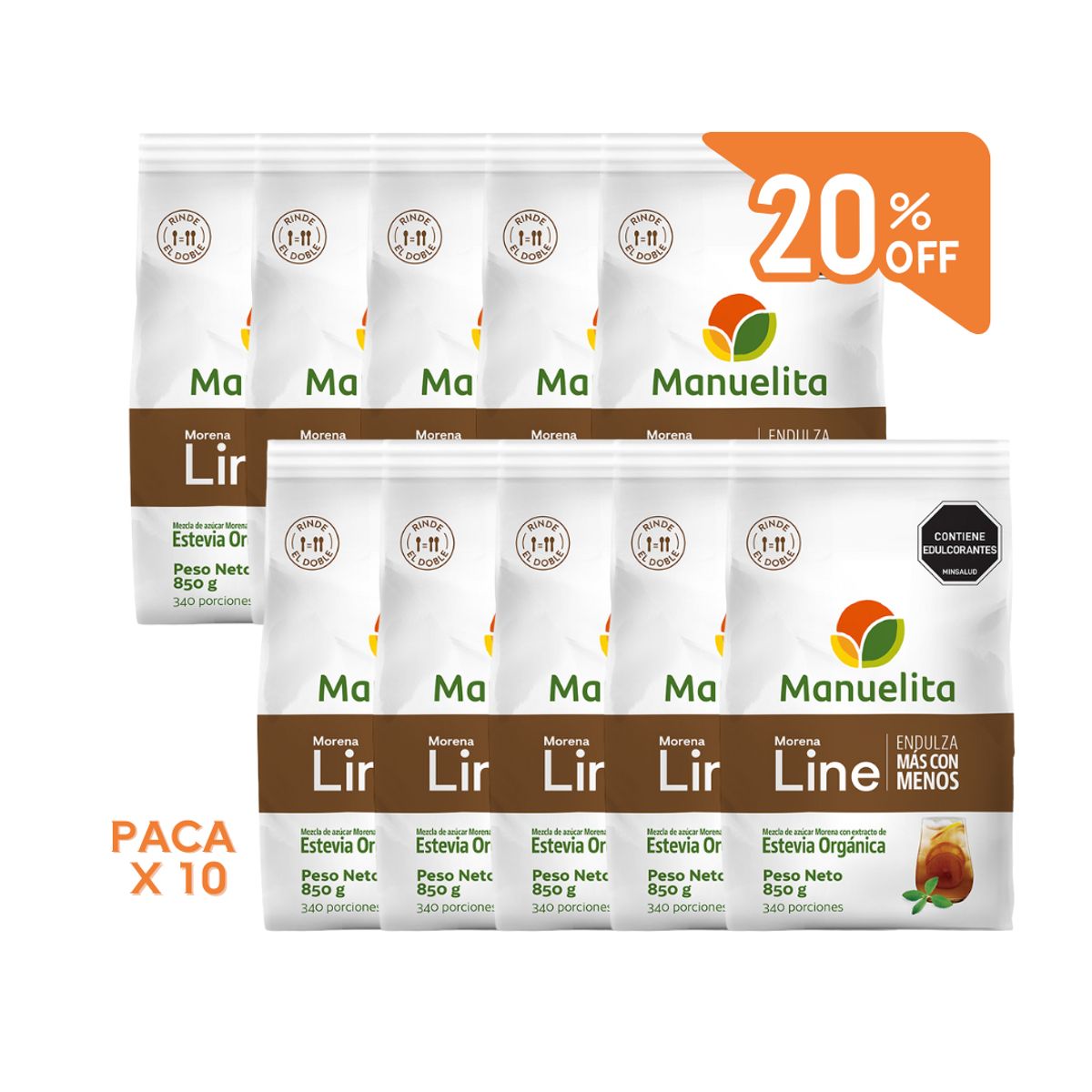 10X Lleve Paca x 10 Und Azúcar Line Morena Manuelita x 850 Gr Bolsa Con 20% Descuento