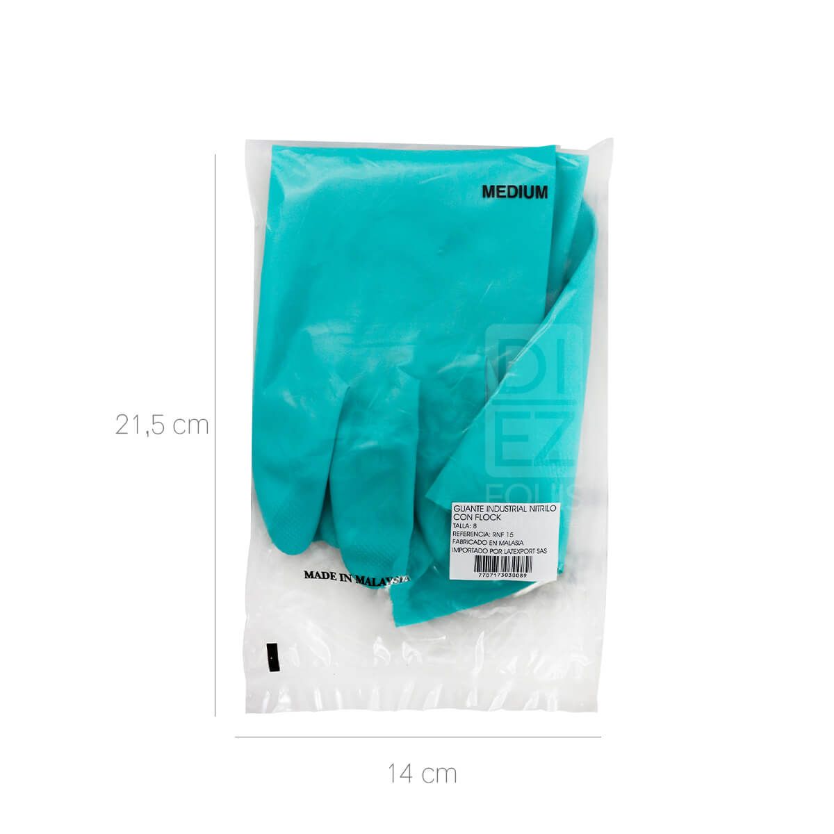 10X Guante Nitrilo Verde Corto Flock C15 Latexport Talla 8