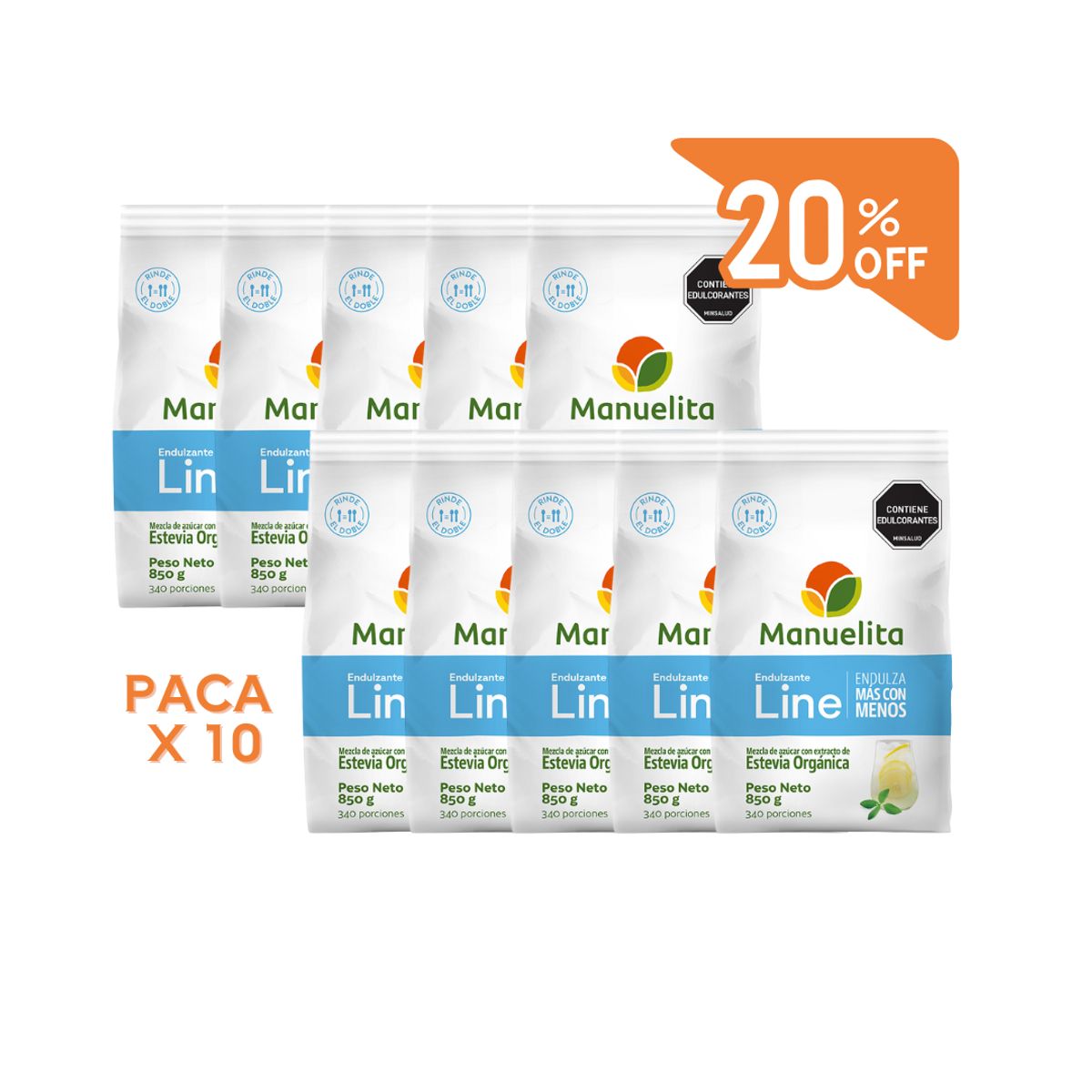 10X Lleve Paca x 10 Und Azúcar Line Manuelita x 850 Gr Bolsa Con 20% Descuento