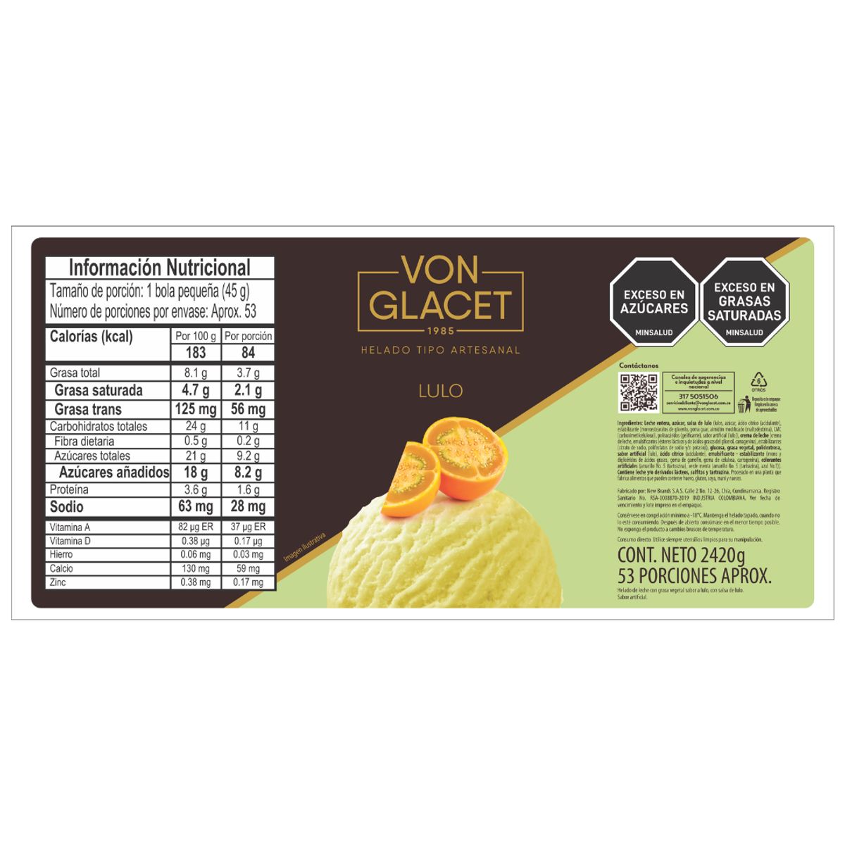 10X Helado Von Glacet Lulo x 5 Litros Mina