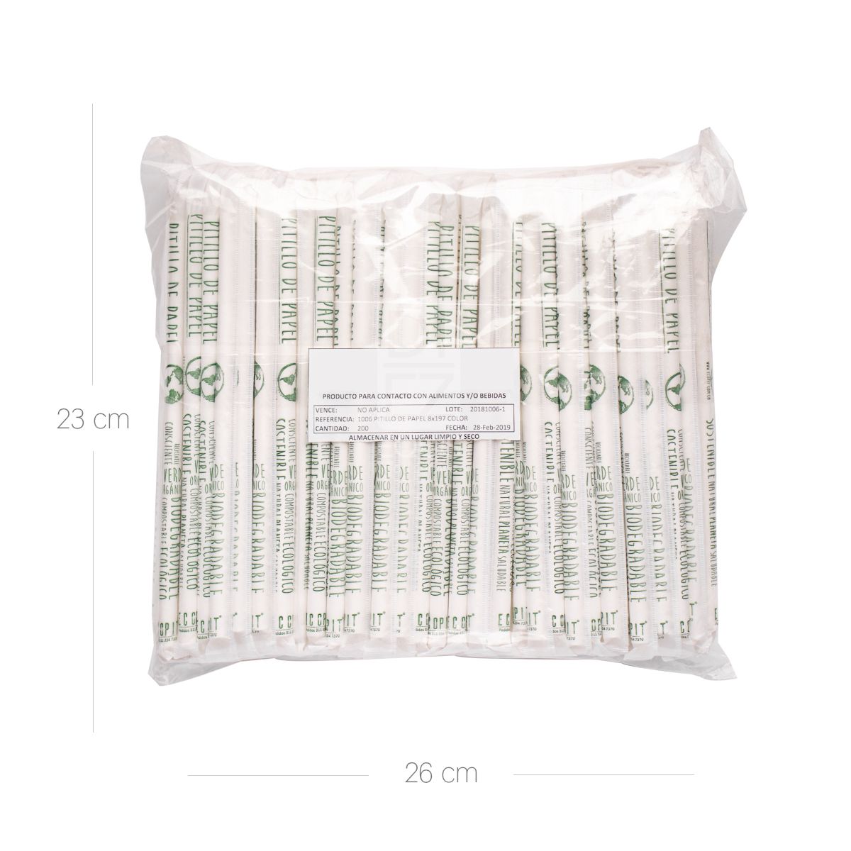 10X Pitillo de Papel Biodegradable Blanco 8x197mm x 200 Bolsa
