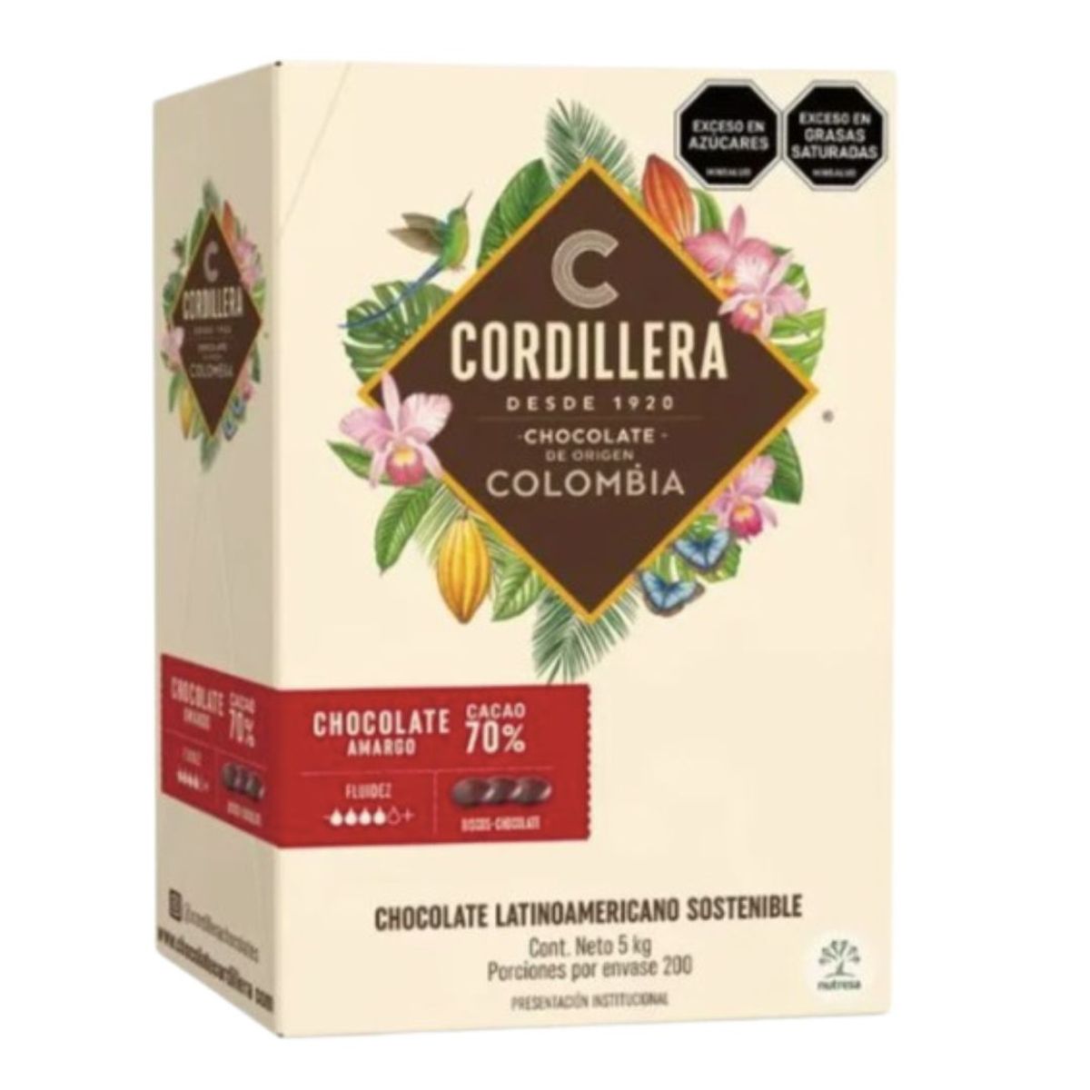 10X Cobertura De Chocolate 70% Amarga Cordillera x 5000 Gr