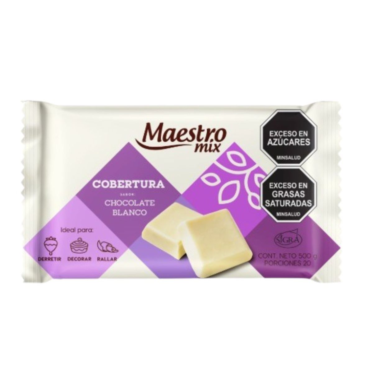 10X Cobertura Chocolate Blanco Maestro x 500 Gr Barra