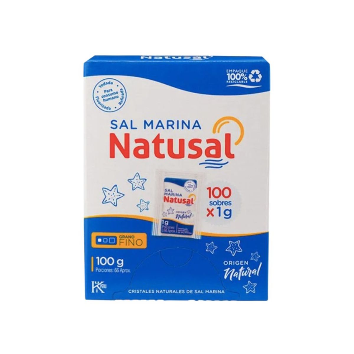 10X Sal Marina Natusal Sobre Caja dispensadora 1 Gr x 100 Und