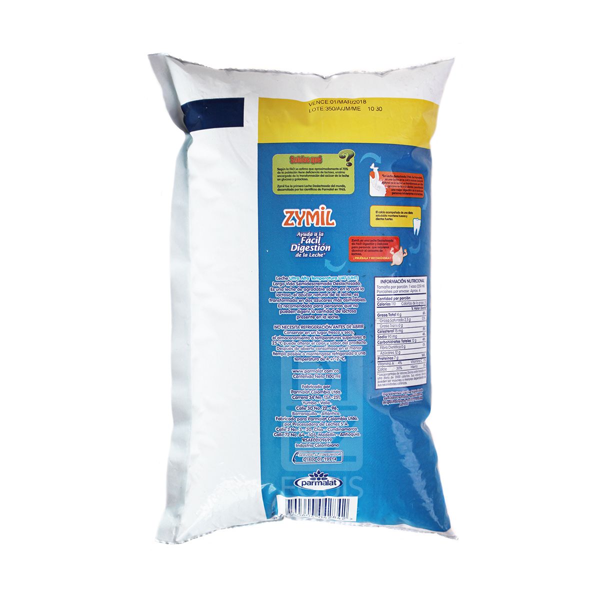 10X Leche UHT Zymil Deslactosada Parmalat x 1100 Ml Bolsa