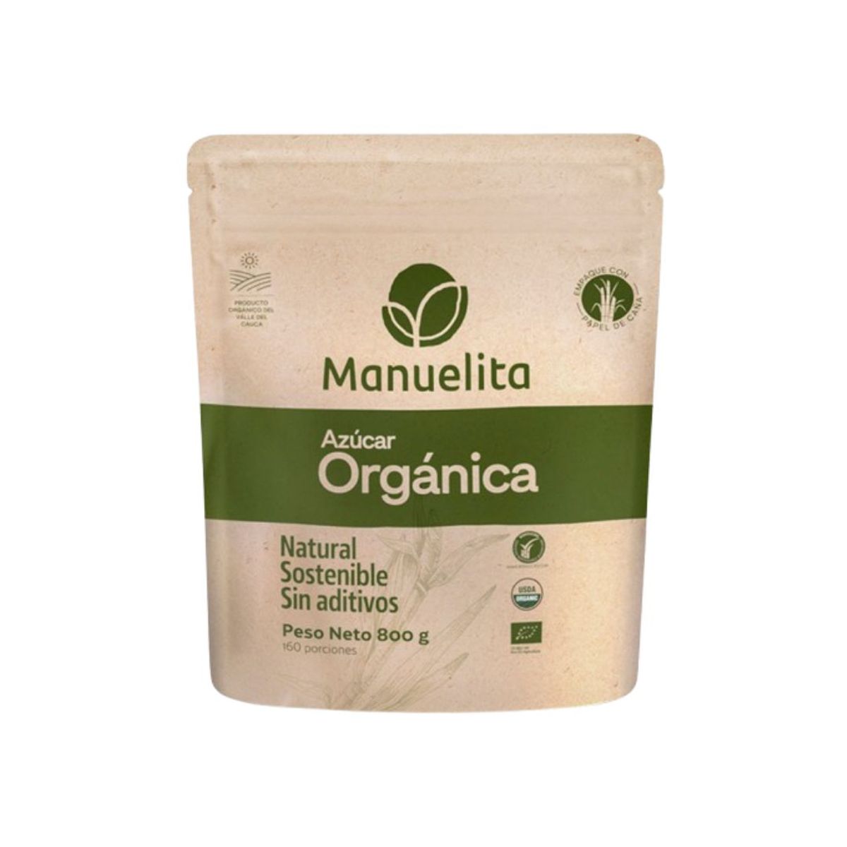 10X Azúcar Orgánica Manuelita x 800 Gr Doy Pack