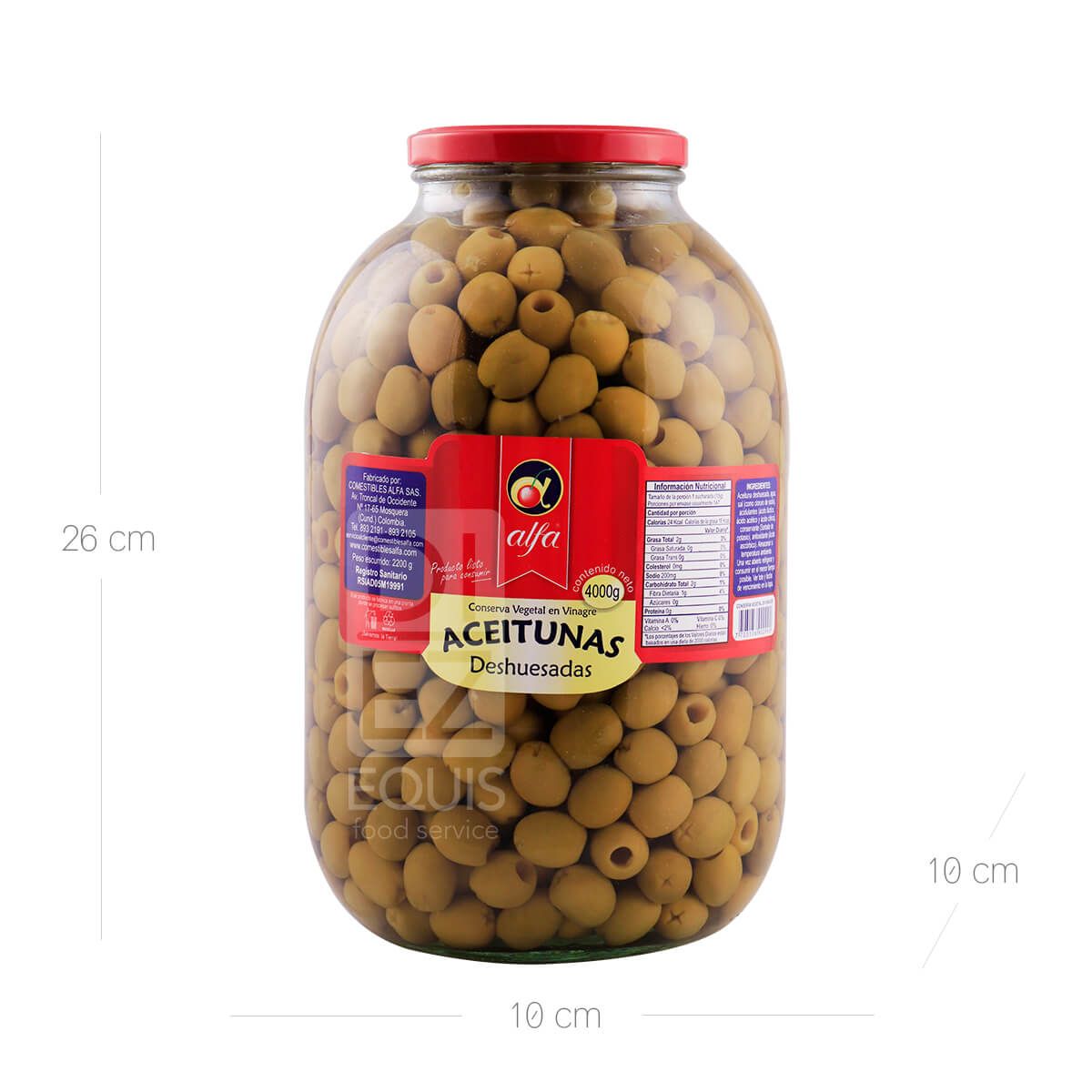10X Aceituna Verde Deshuesada Alfa Galón x 4000 Gr