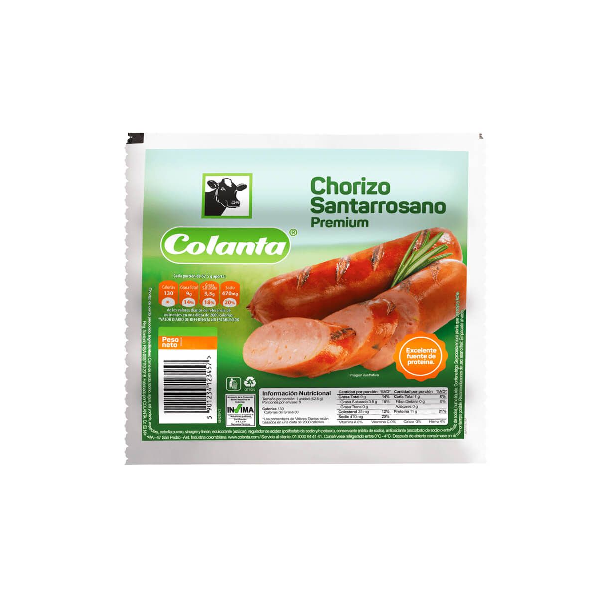 10X Chorizo Santarrosano Colanta x 225 Gr Paquete