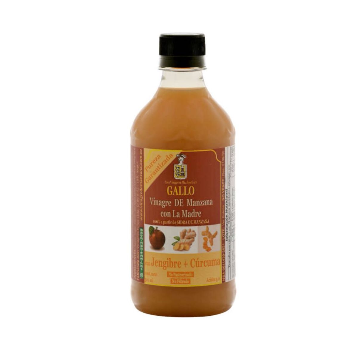 10X Vinagre De Manzana con Jengibre y Curcuma Gallo x 500 Ml