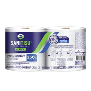 Papel Higienico Jumbo Sanitisu Doble Hoja Blanca 20407 x 250 Mtrs x 4 Rollos - Paquete