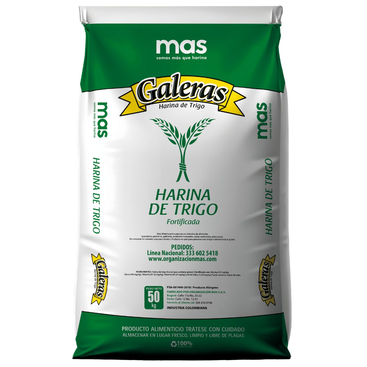 10X Harina Galeras Harina De Trigo Natural Mas Bulto 50 Kg