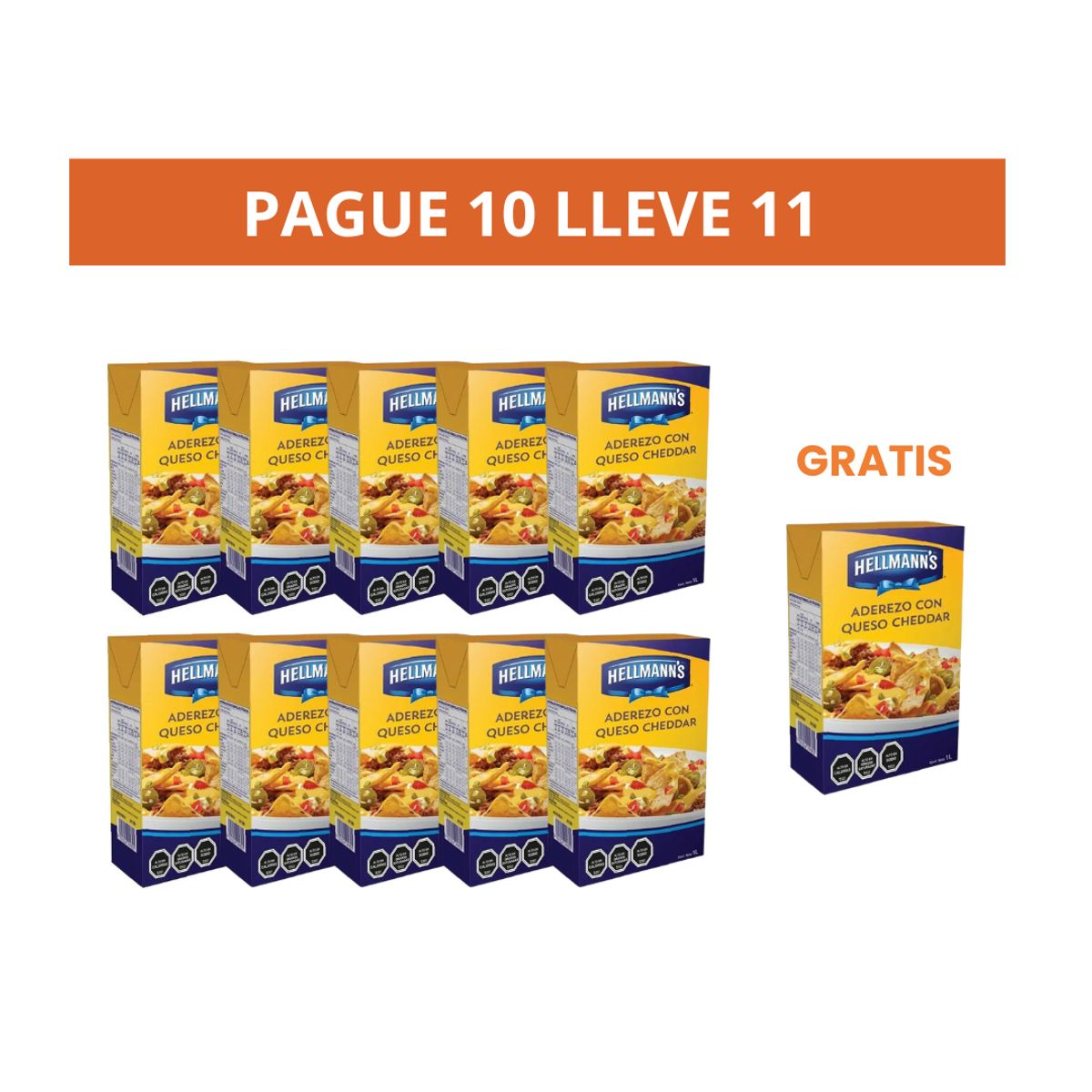 10X Aderezo Queso De Cheddar Cremosito Hellmanns x 1000 Gr Cajita Pague 10 lleve 11