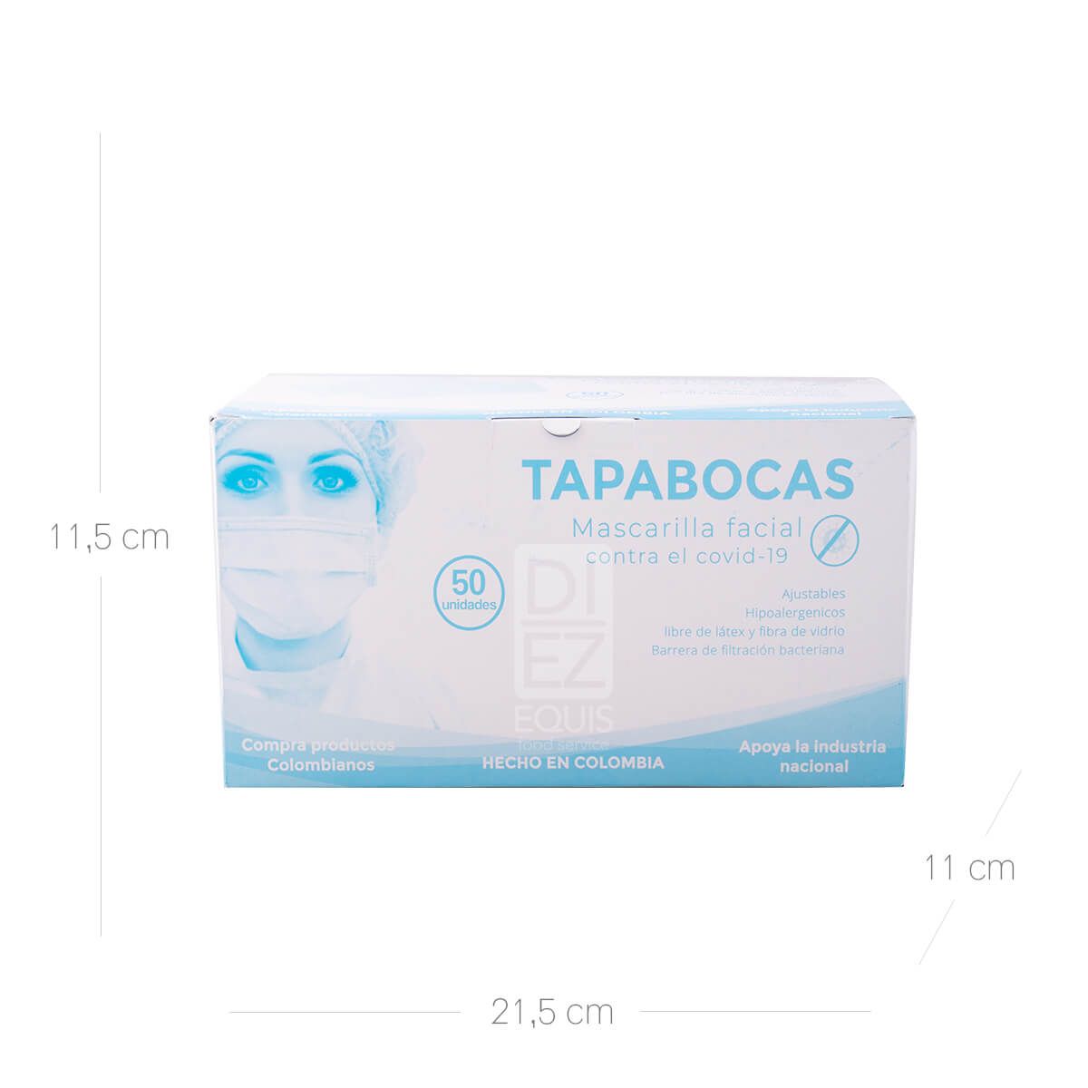 10X Tapabocas 3 Capas Desechable Azul x 50 Und