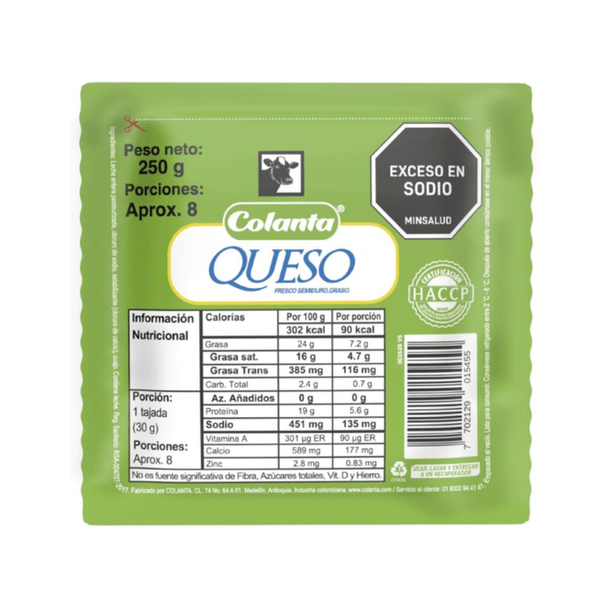 10X Queso Blanco Colanta x 250 Gr