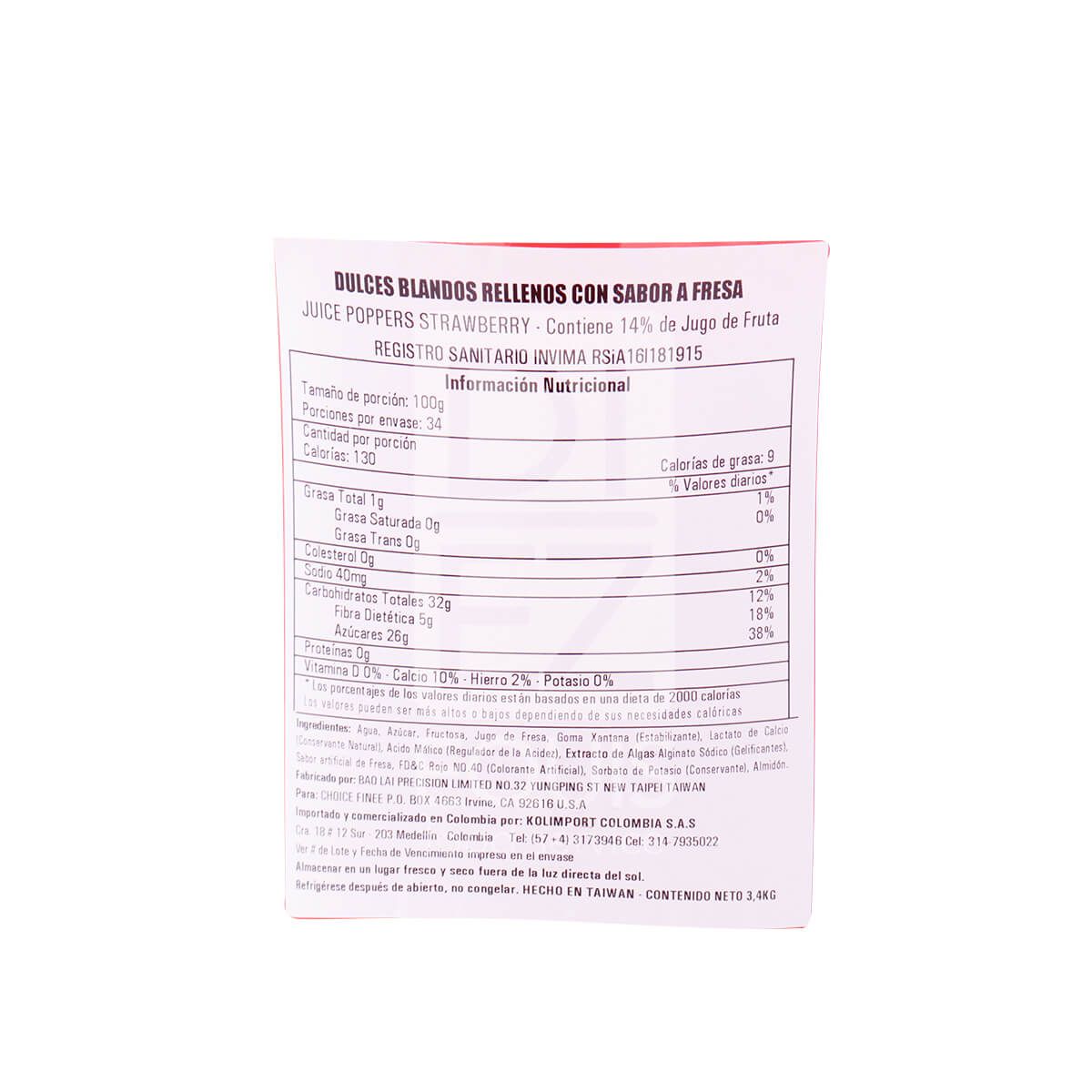 10X Perla Explosiva Fresa Juice Poppers x 3.400 Gr Balde