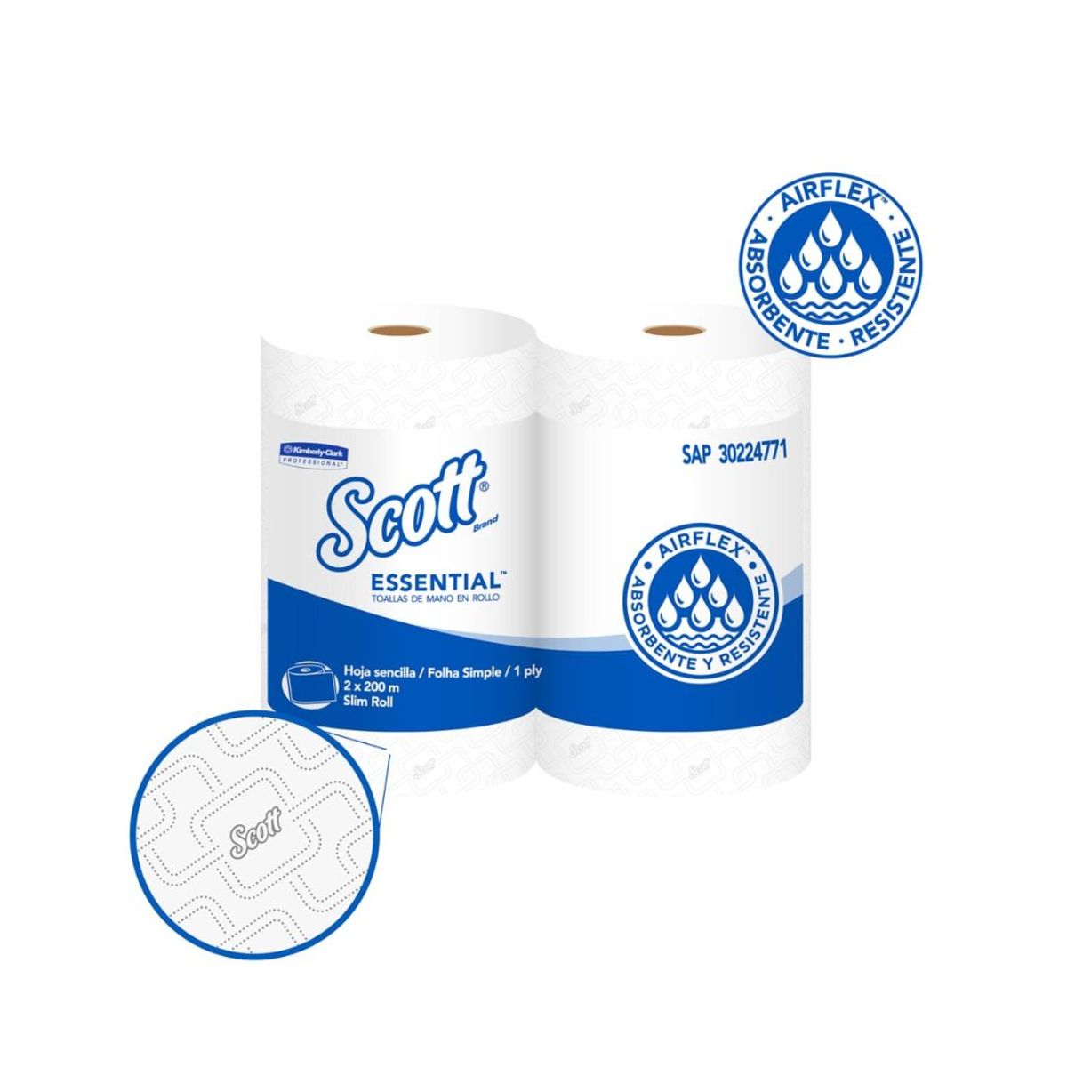 10X Toalla Mano Rollo Scott Essential Basic Blanco 4771 x 200 Mts x 2 Rollos