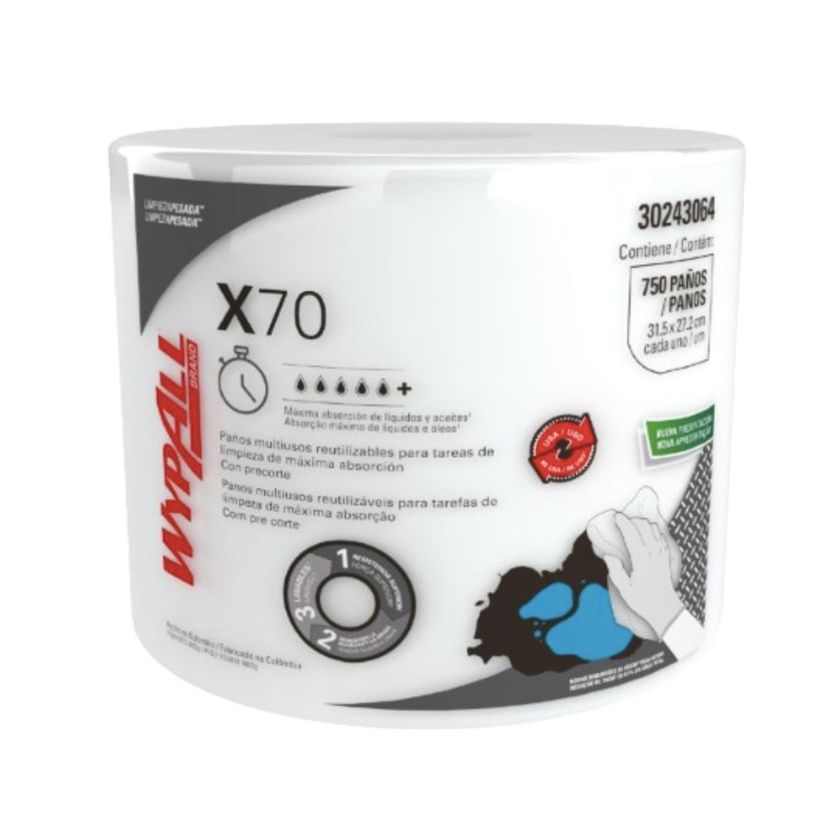 10X Limpión Wypall X70 Blanco Jumbo Roll 3064 x 750 paños