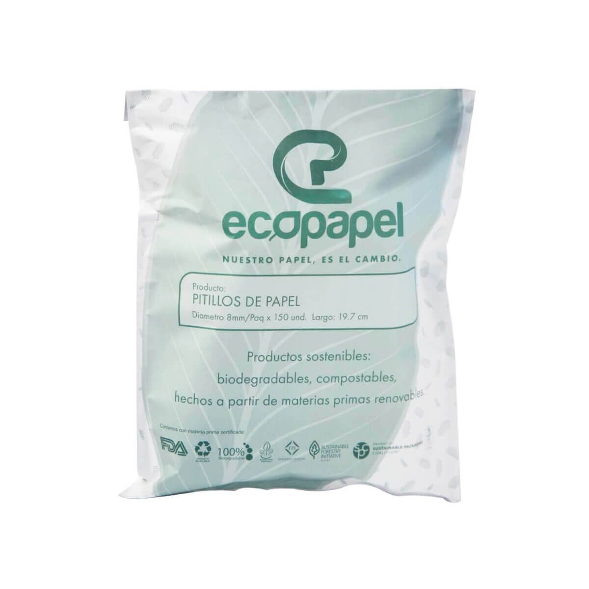 10X Pitillo de Papel Biodegradable Blanco 8mm x 19.7 x 200 Unds Paquete