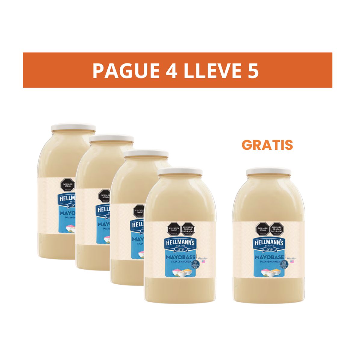 10X Mayonesa Hellmanns Base x 3770 Gr Pet Pague 4 lleve 5