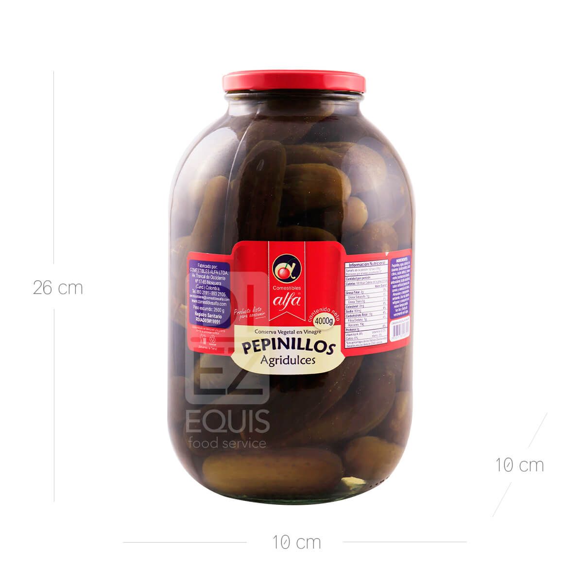 10X Pepinillos Agridulce Entero Alfa x 4000 Gr Vidrio