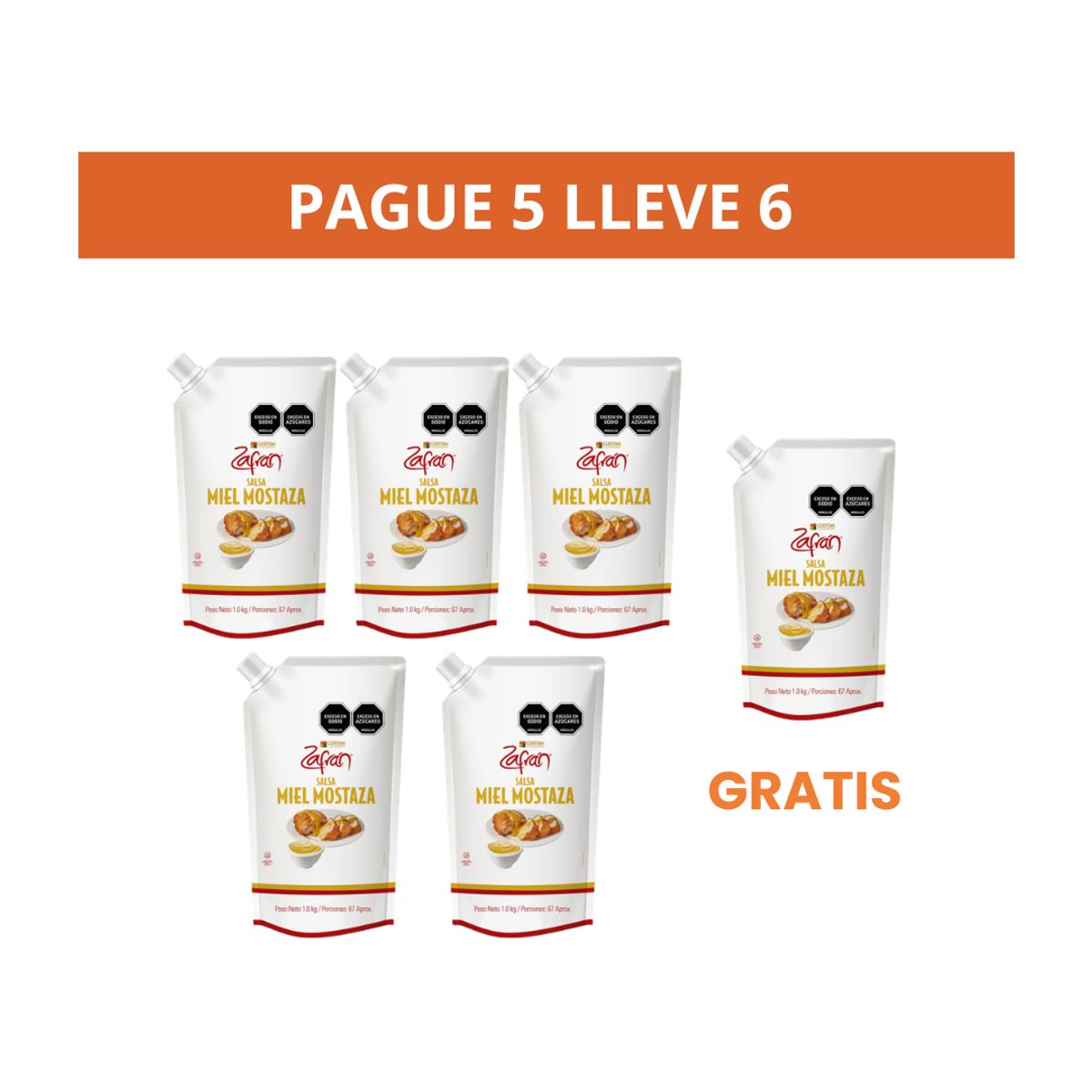 10X Promoción Miel Mostaza Zafrán x 1000 Gr Bolsa Pague 5 Lleve 6