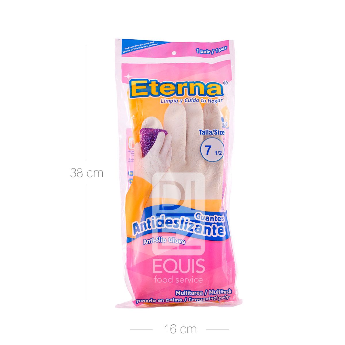 10X Guante Latex Antideslizante Amarillo Eterna Talla 7 1/2 Par