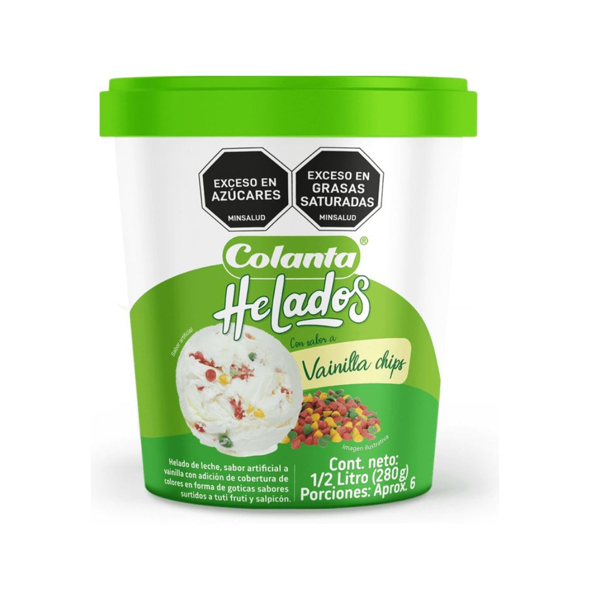 10X Helado Colanta De Vainilla Chips x 500 Ml Neto 250 Gr