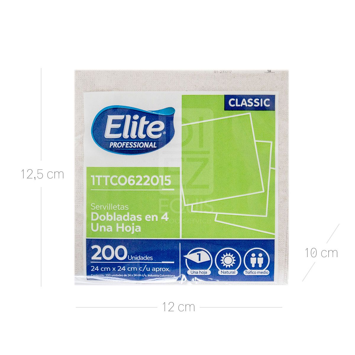 10X Servilleta Cuadrada Natural Elite 22015 x 200 Und Paquete
