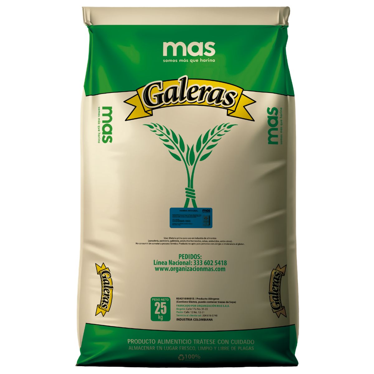 10X Harina Galeras Harina De Trigo Integral Mas Bulto 25 Kg