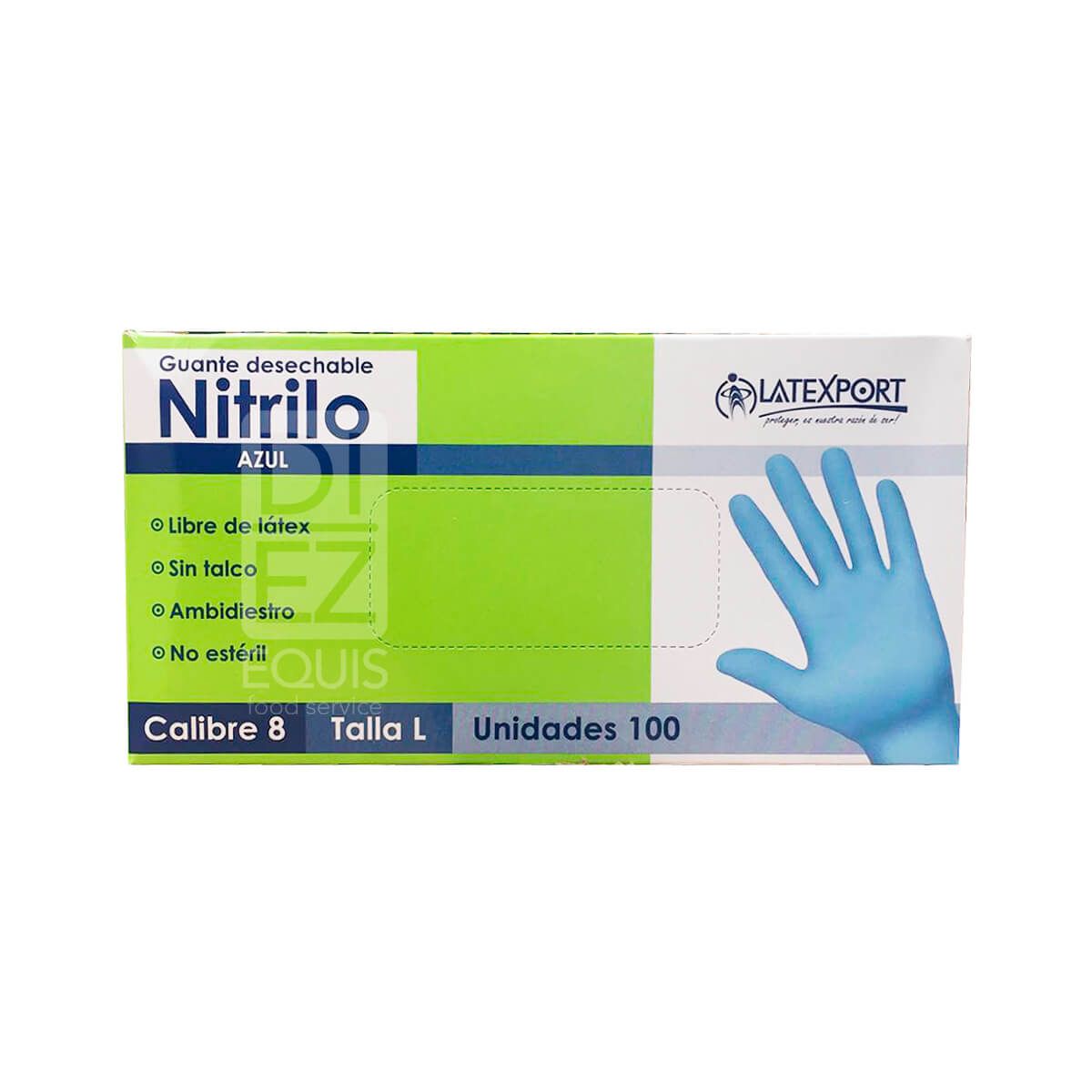10X Guante Manipulación Nitrilo Azul C8 Latexport Talla L x 100 Und Caja
