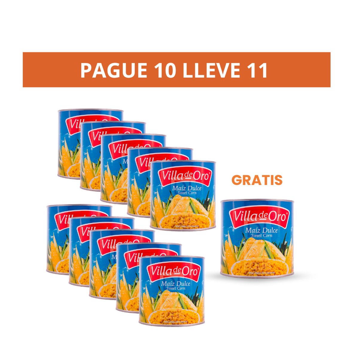10X Maíz Tierno Pague 10 LLeve 11 Villa De Oro x 2400 Gr Lata Drenado 1850 Gr