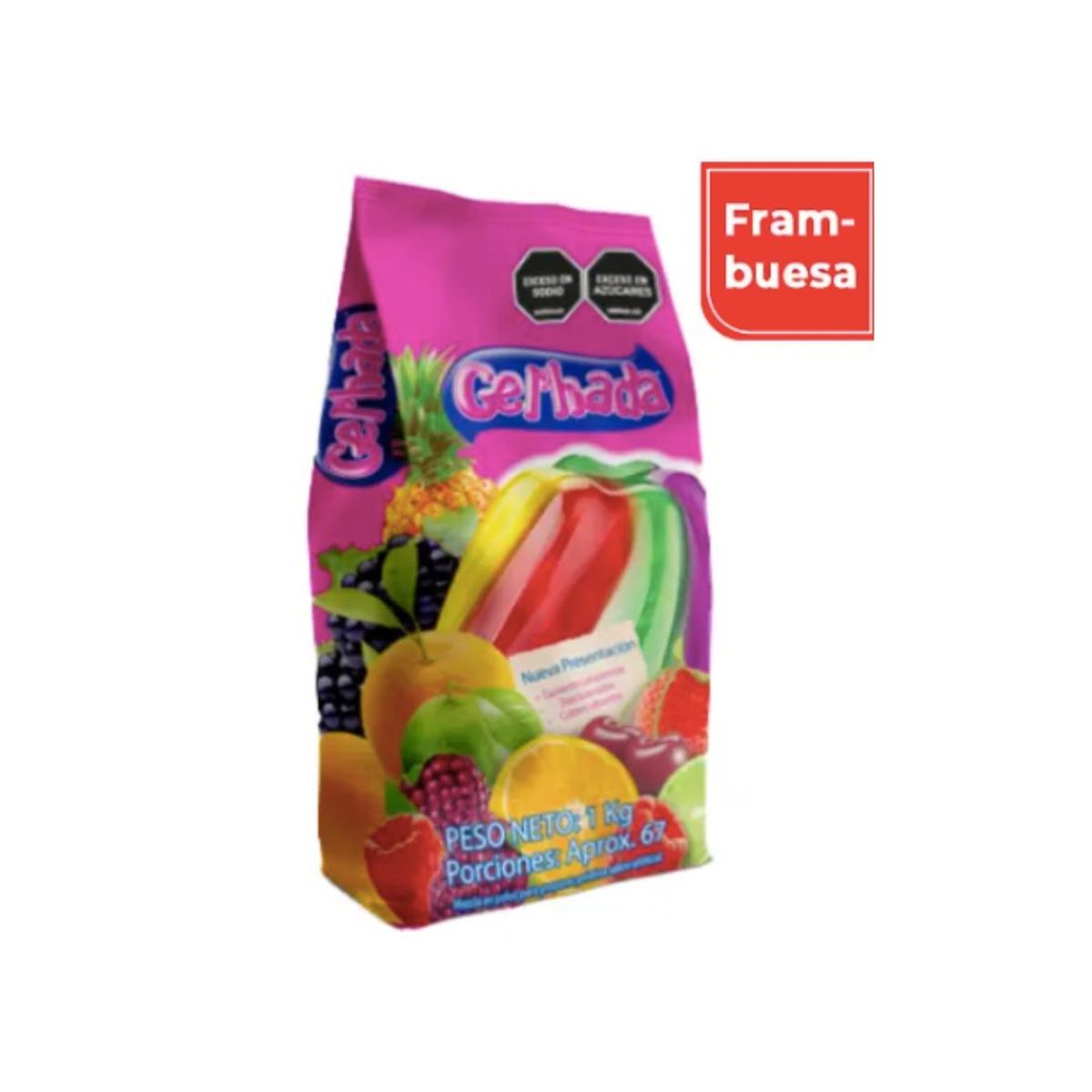 10X Gelatina Frambuesa Gel hada x 1000 Gr Bolsa