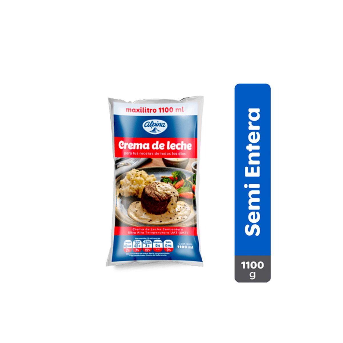 10X Crema De Leche Alpina Semi Entera Bolsa x 1100 Ml