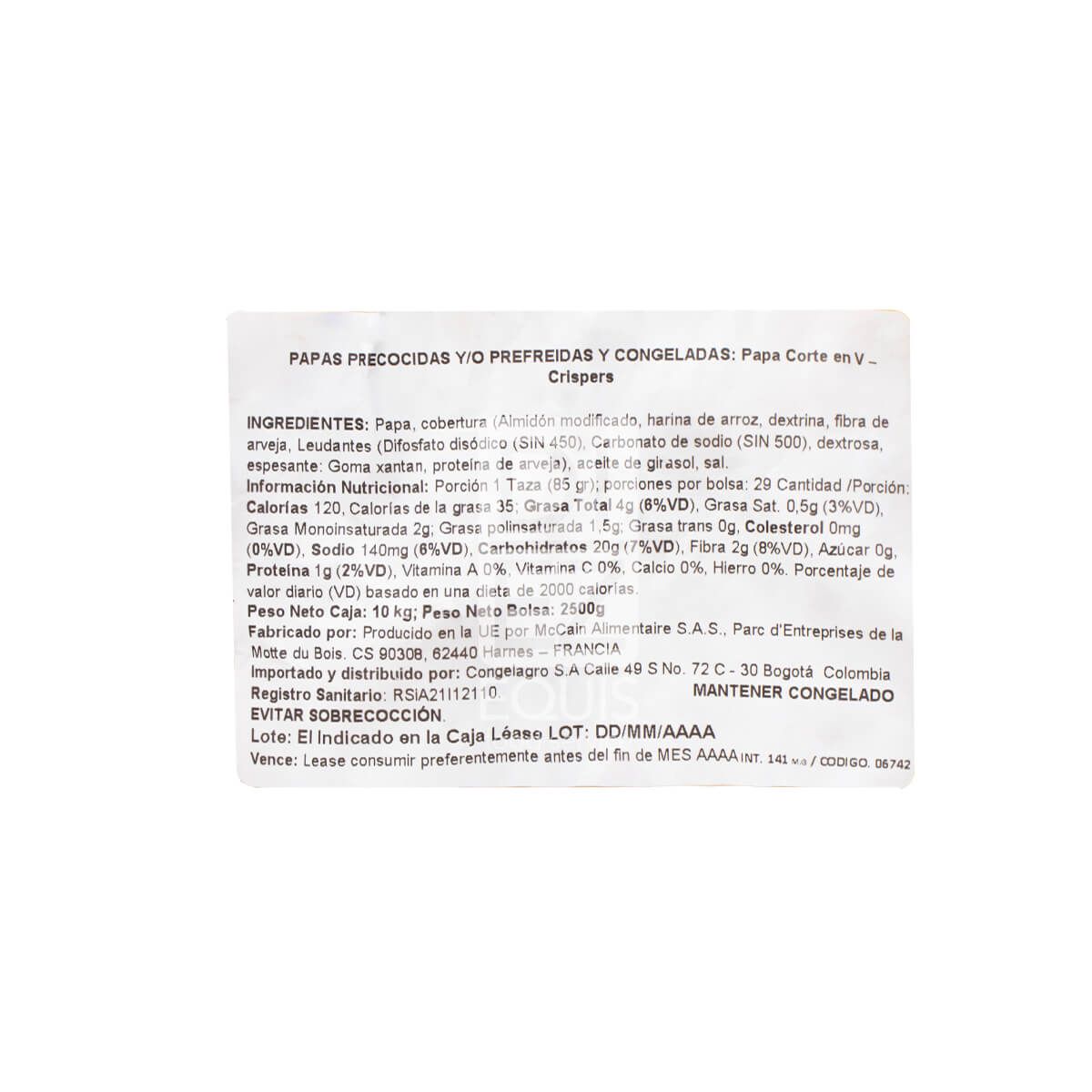 10X Papa Crisper McCain x 2500 Gr Bolsa