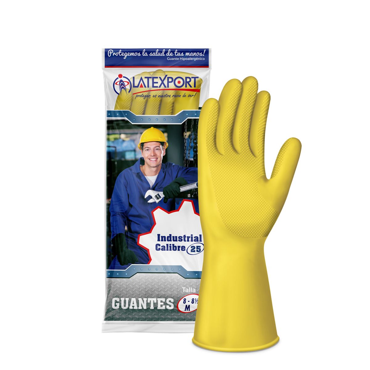 10X Guante Industrial Amarillo Latexport Calibre 25 Talla 8 Par