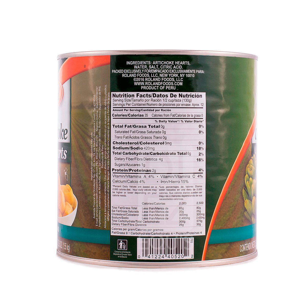 10X Alcachofas Corazones Roland Galón x 2500 Gr Lata