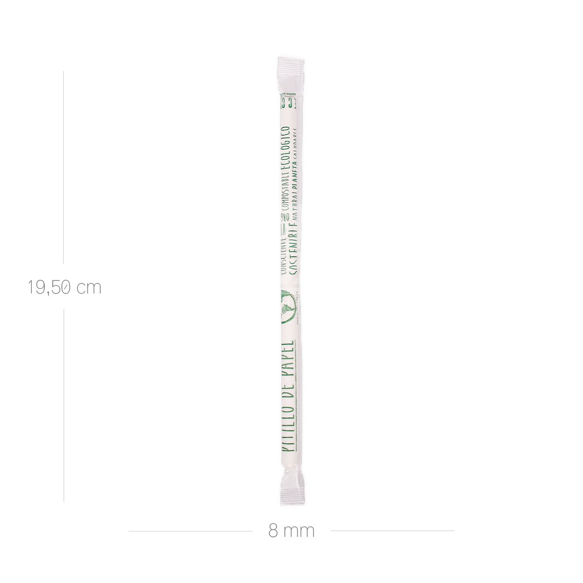 10X Pitillo de Papel Biodegradable Blanco 8x197mm x 200 Bolsa