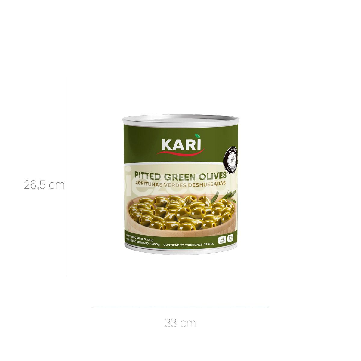 10X Aceituna Verde Deshuesada Kari x 3100 Gr Lata Drenado 1450 Gr