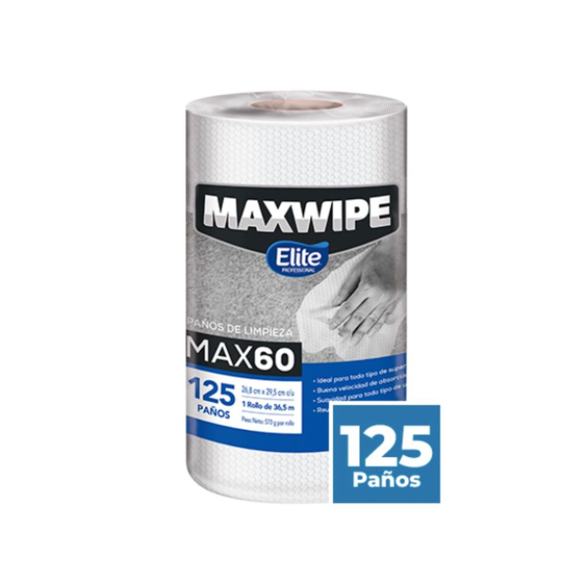 10X Limpión Multiusos X60 Blanco Maxwipe x 125 Paños Rollo