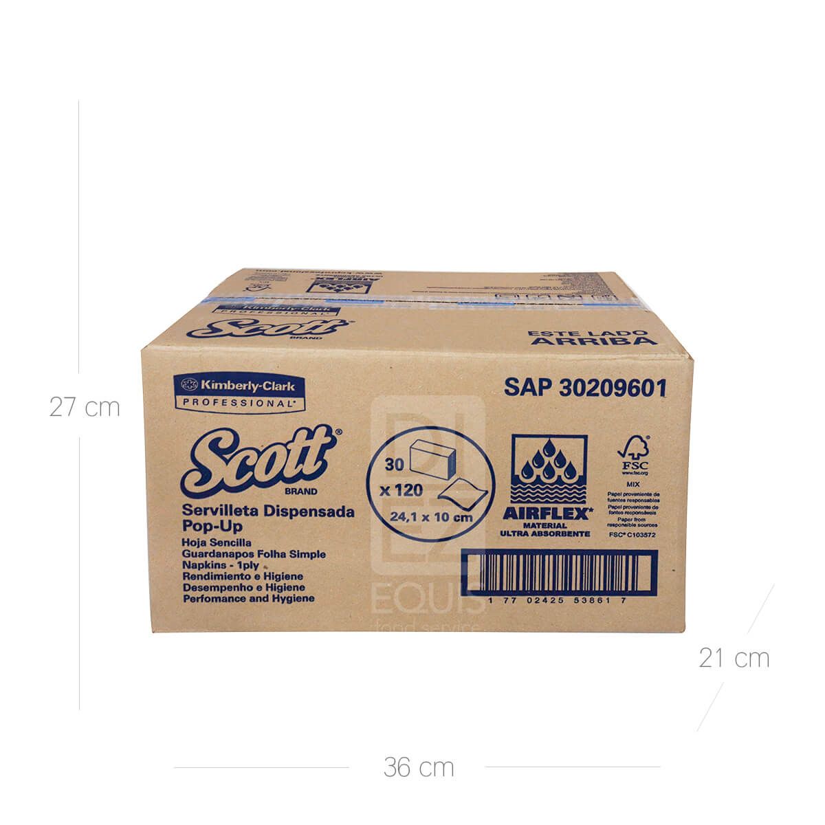 10X Servilleta Scott Económica Pop Up Airflex Blanca 9601 x 120 Und x 30 Paq