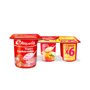 Yogurt Fresa - Melocotón Cuchareable Alquería x 6 Und x 100 Gr Vaso - Paquete
